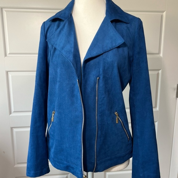 Moto Jacket Faux Suede Blue Full Zip Pockets Collared‎ Chico's Size 0 / US 4 - Picture 4 of 8